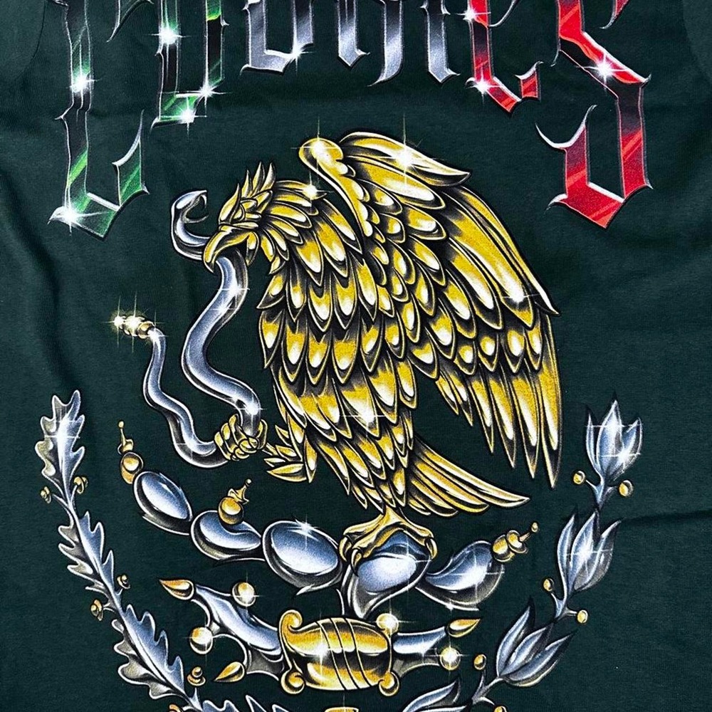 Cookies SF Mens Mexico Eagle Graphic T-Shirt Green Old English Logo Small